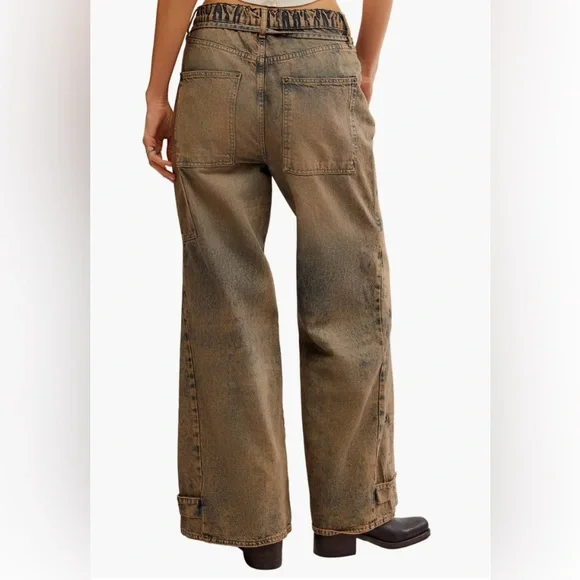 NWT FREE PEOPLE WE THE FREE Crvy Outlaw Wide Leg Jeans MEMPHIS MUD XL - Picture 5 of 9